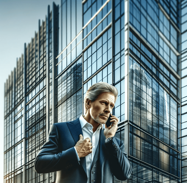 čovjek u odijelu razgovara na telefon ispred staklene zgrade